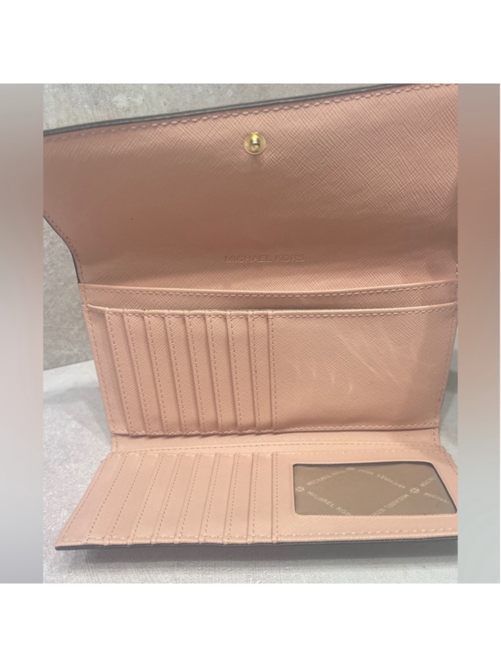 Michael Kors Signature Logo Trifold Wallet Pink & White Vanilla/Ballet Pink - Picture 7 of 8